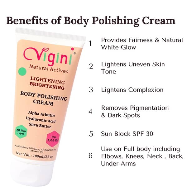 Skin Whitening Body Polishing Cream 100gm and Skin Beauty Health (Glutathione 500 mcg.) 30 Capsules