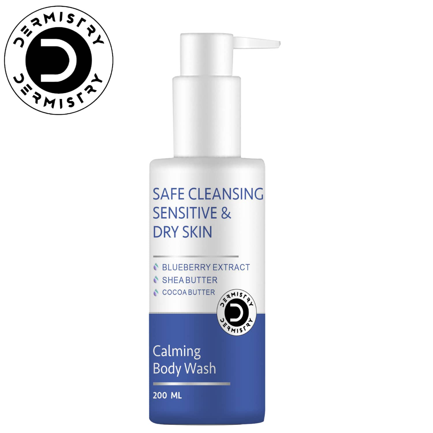 Dermistry Sensitive & Dry Skin Care Calming Soothing Body Wash Safe Soap Free Cleanser Blue Berry-200ml